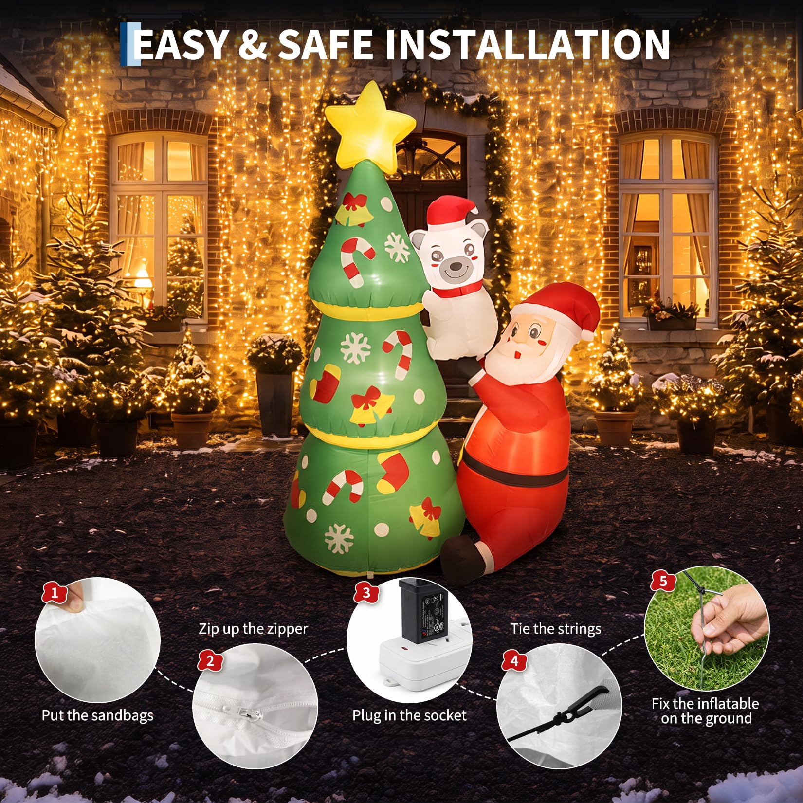 산타클로스와 북극곰이 그려진 6피트 크기의 LED 조명 - Outdoor Lighting Effects 리뷰 및 가격