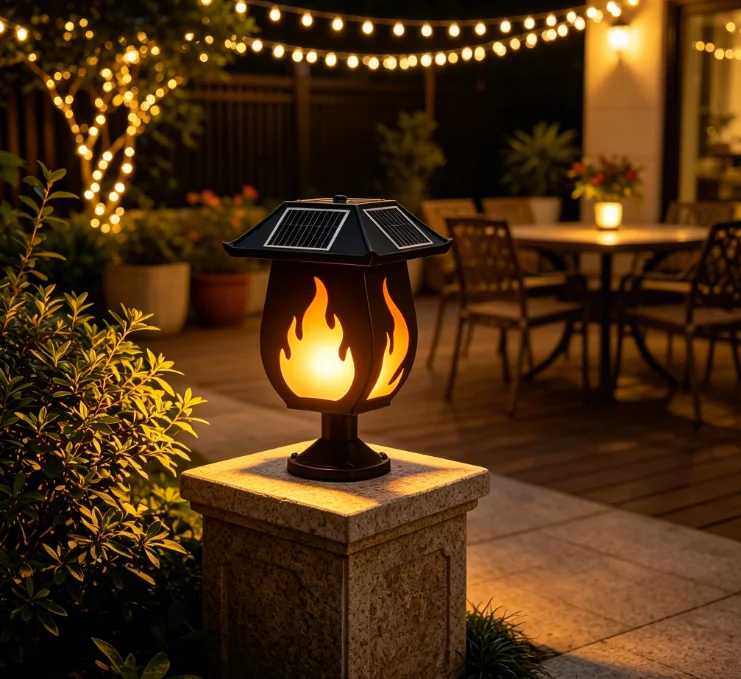 태양광 충전식 기둥형 조명, 모조 불꽃 효과, 실외용  - Outdoor Lighting Waterproof 리뷰 및 가격