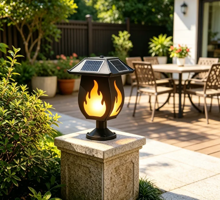태양광 충전식 기둥형 조명, 모조 불꽃 효과, 실외용  - Outdoor Lighting Waterproof 리뷰 및 가격